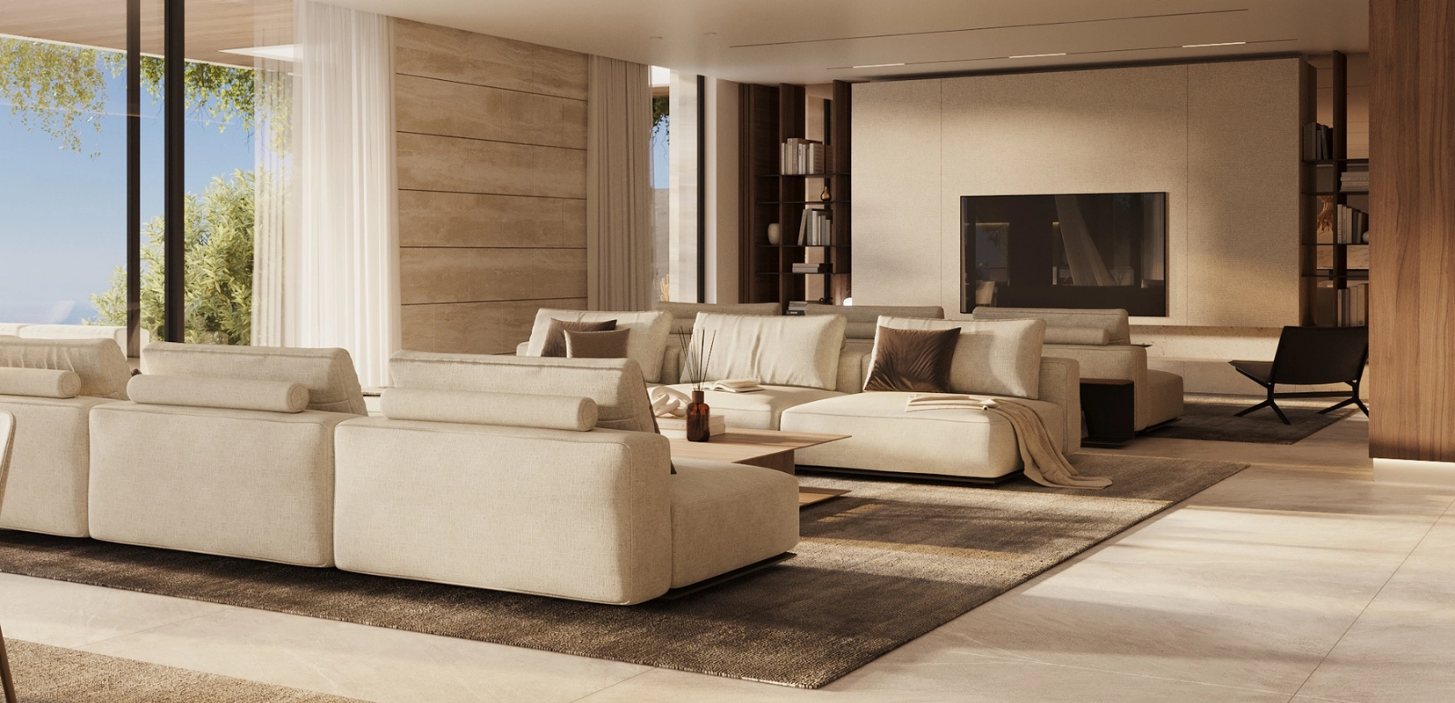 The Sky Marbella Villas - Living Room & Fireplace